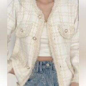 1090.Elegant Cream Tweed Jacket cardigan
